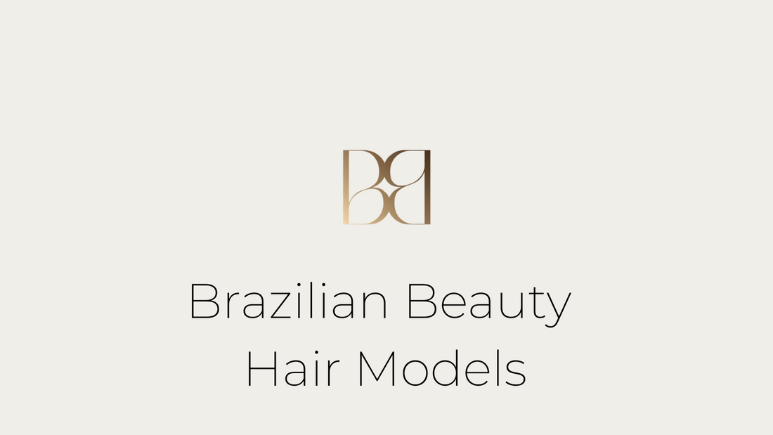 Brazilian Beauty Hair Model with logo and colors as background 