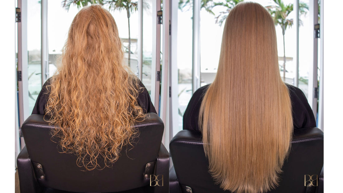 Curly hair vs straight sleek smooth hair with treatment 