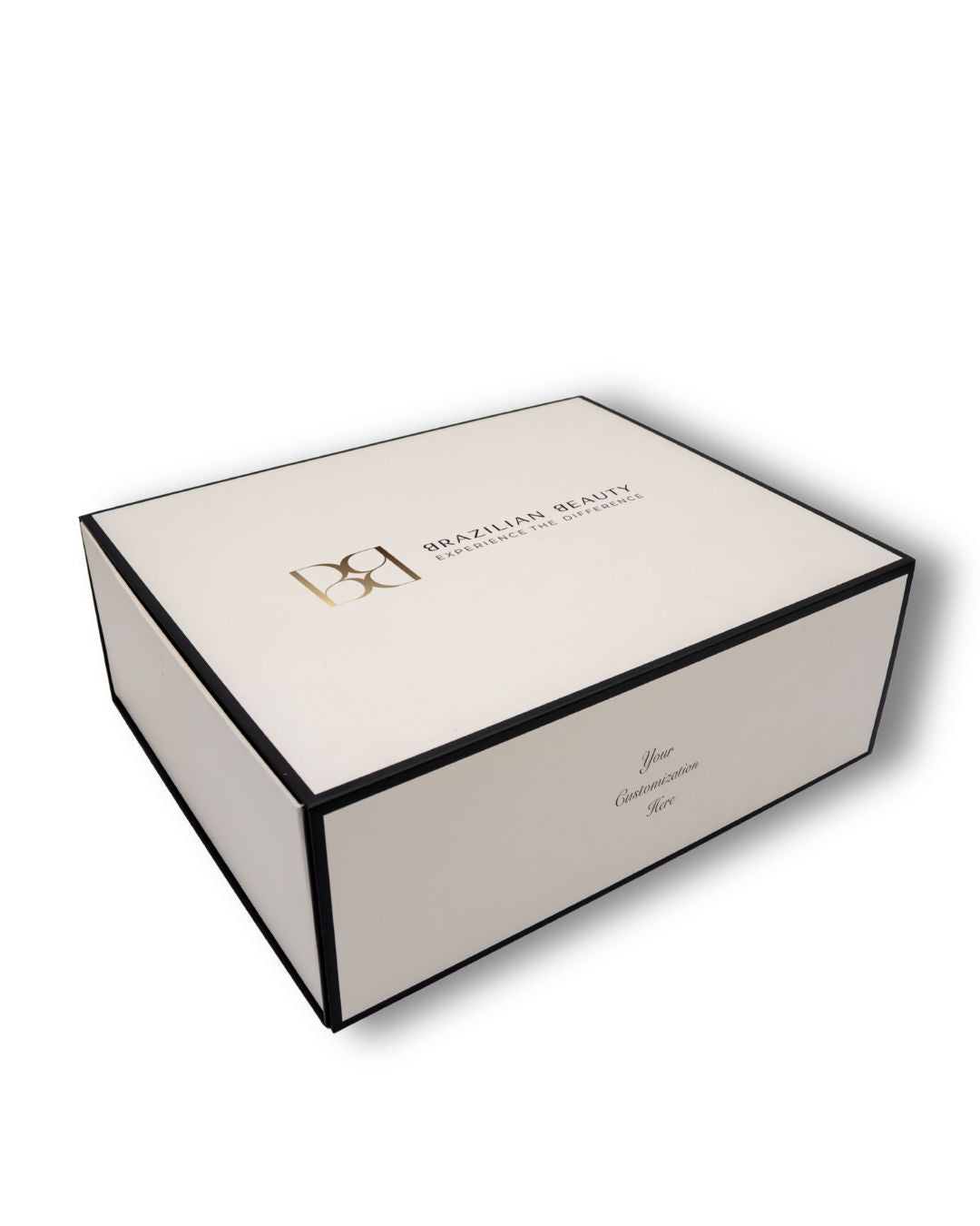Beige gift box with a Brazilian Beauty logo on a white background