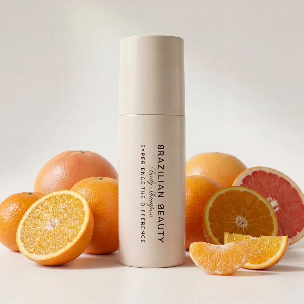 Brazilian Beauty Daily Shampoo bottle with oranges and grapefruits 