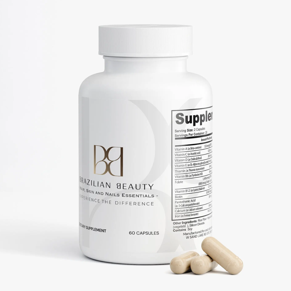 Supplement bottle with capsules on a white background