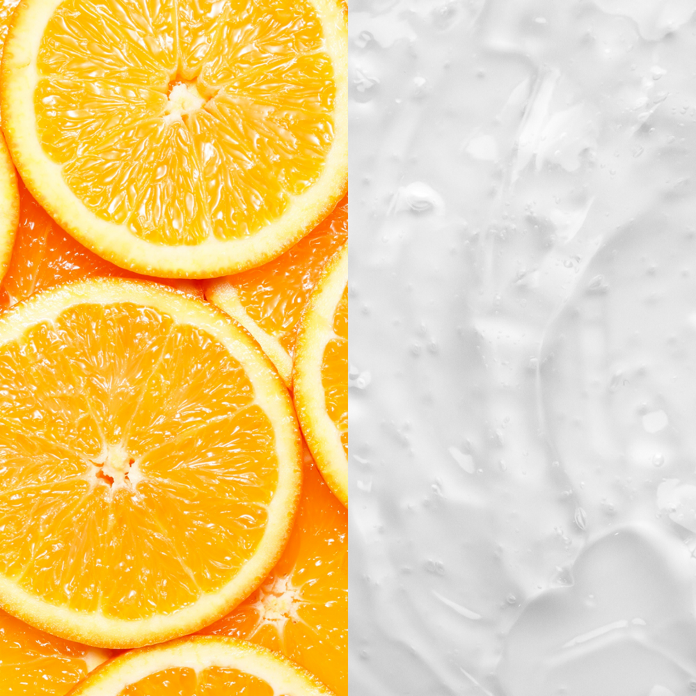 Sliced oranges on one half and the Daily Conditioner texture on the second half. 